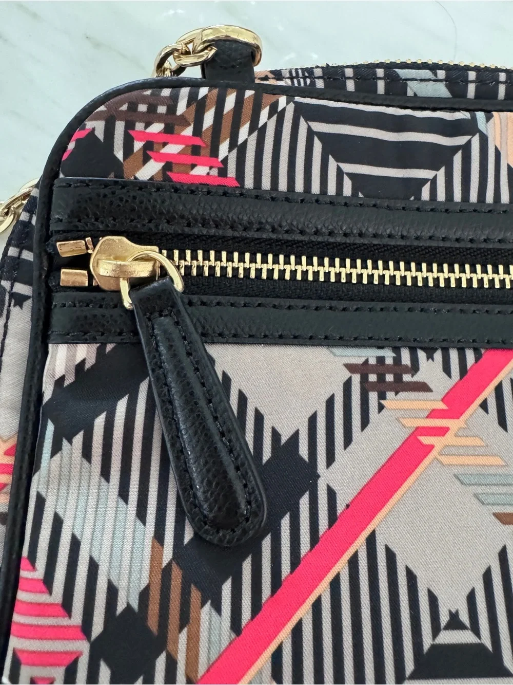 Vera Bradley Black and Ref Plaid Crossbody with Gold Chain